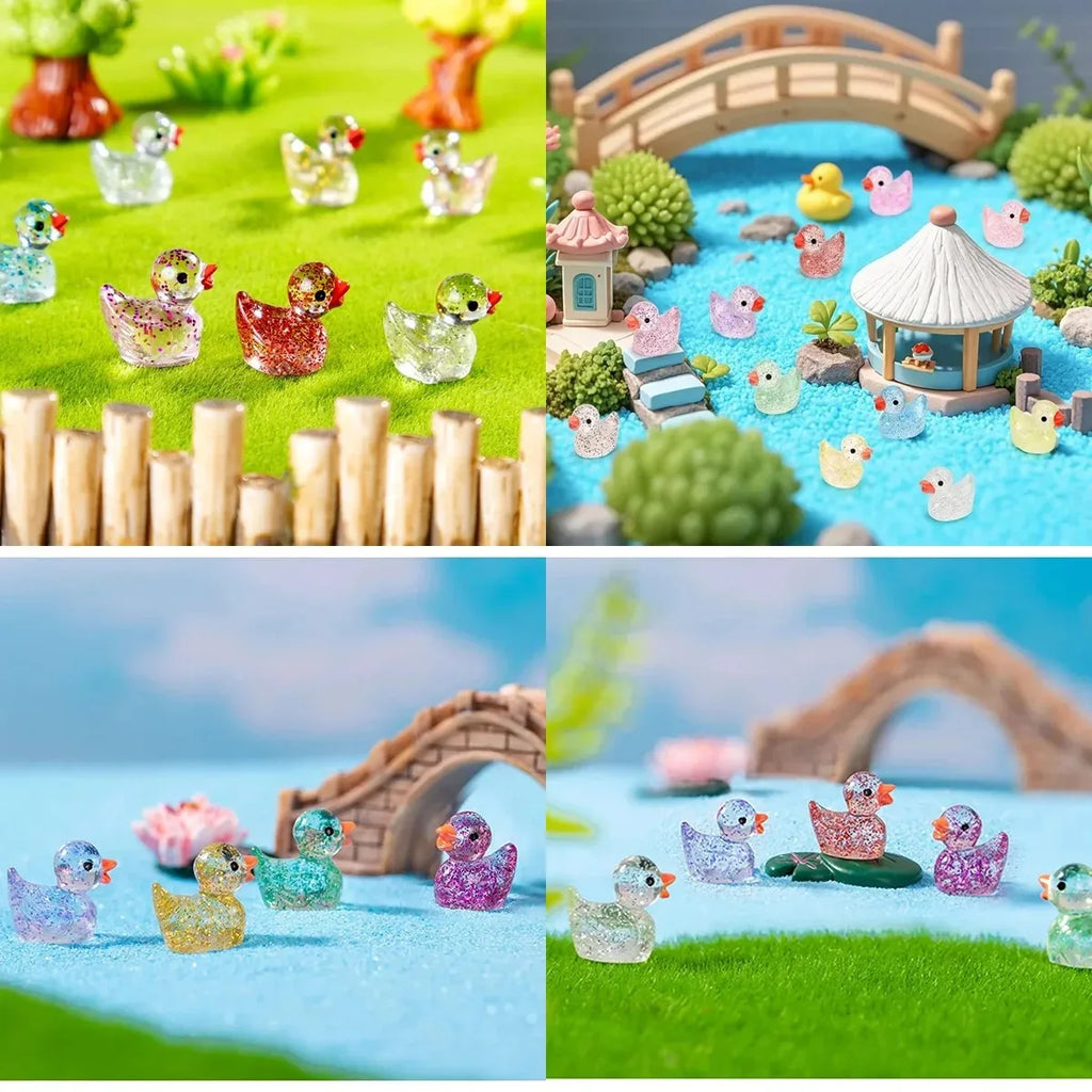 Glitter Miniature Resin Ducks - Mini Tiny Sparkling Ducks for DIY Garden, Aquarium, Dollhouse & Micro Landscape Decoration