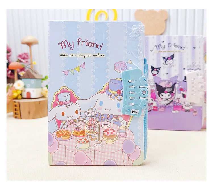 Sanrio Password Lock Diary Notebook - Kawaii Kuromi My Melody Cinnamoroll Cute Notepad for Kids & Students
