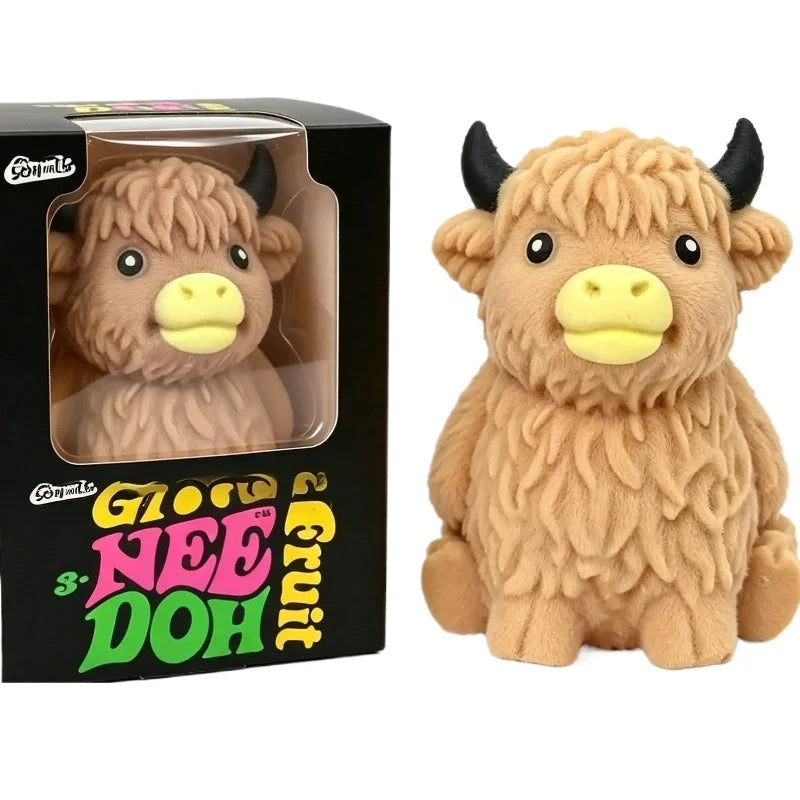 Scottish Highland Cow & Cheese Squishy Toy – Slow Rising Soft Squeeze Fidget Toy | Cute Animal Gift