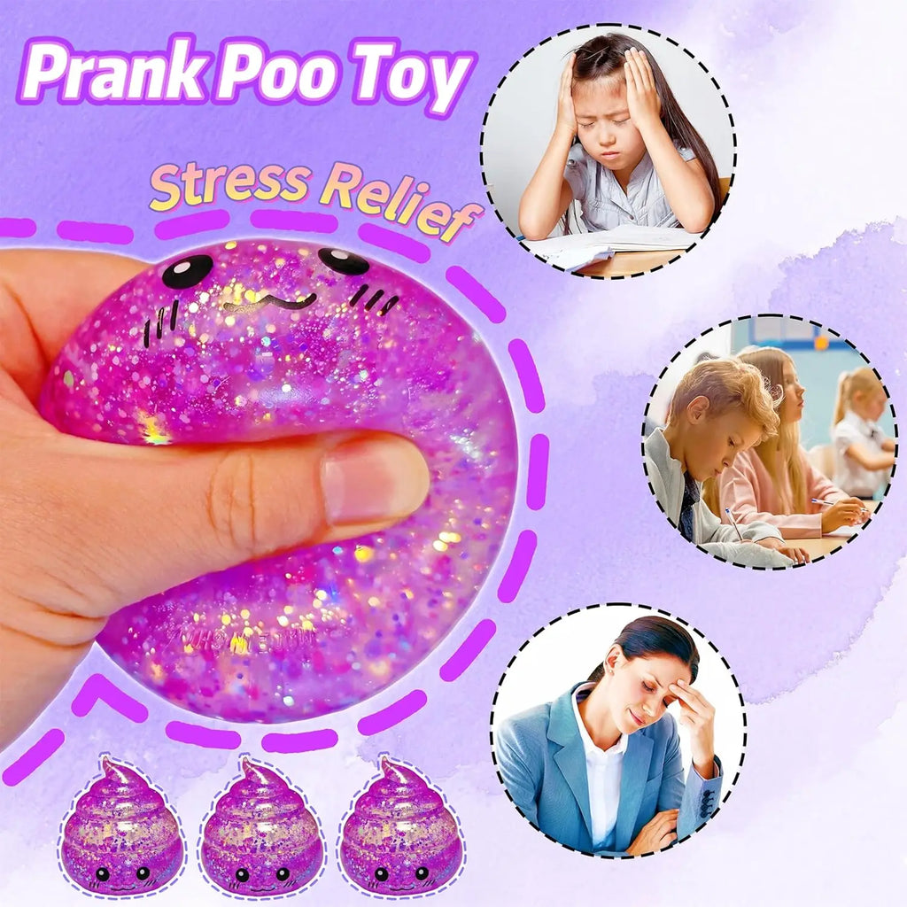 Glitter Poo Squishy Fidget Toy – Funny Stretchy Squeeze Toy for Kids & Adults – Prank & Novelty Gift