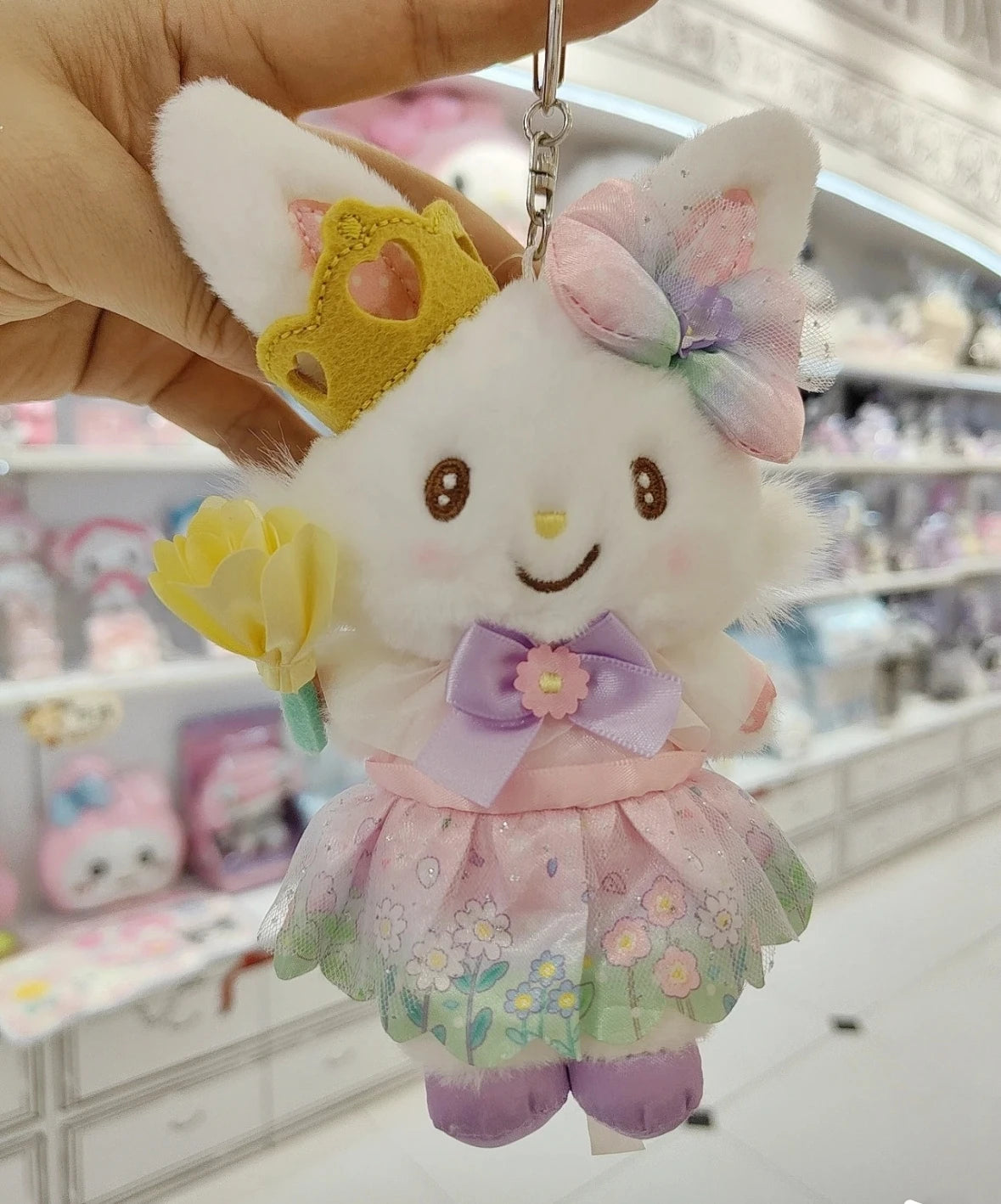 Sanrio Blossom Crown Plush Keychain – Usahana, Kirimichan, My Melody & Kuromi Fluffy Pendant