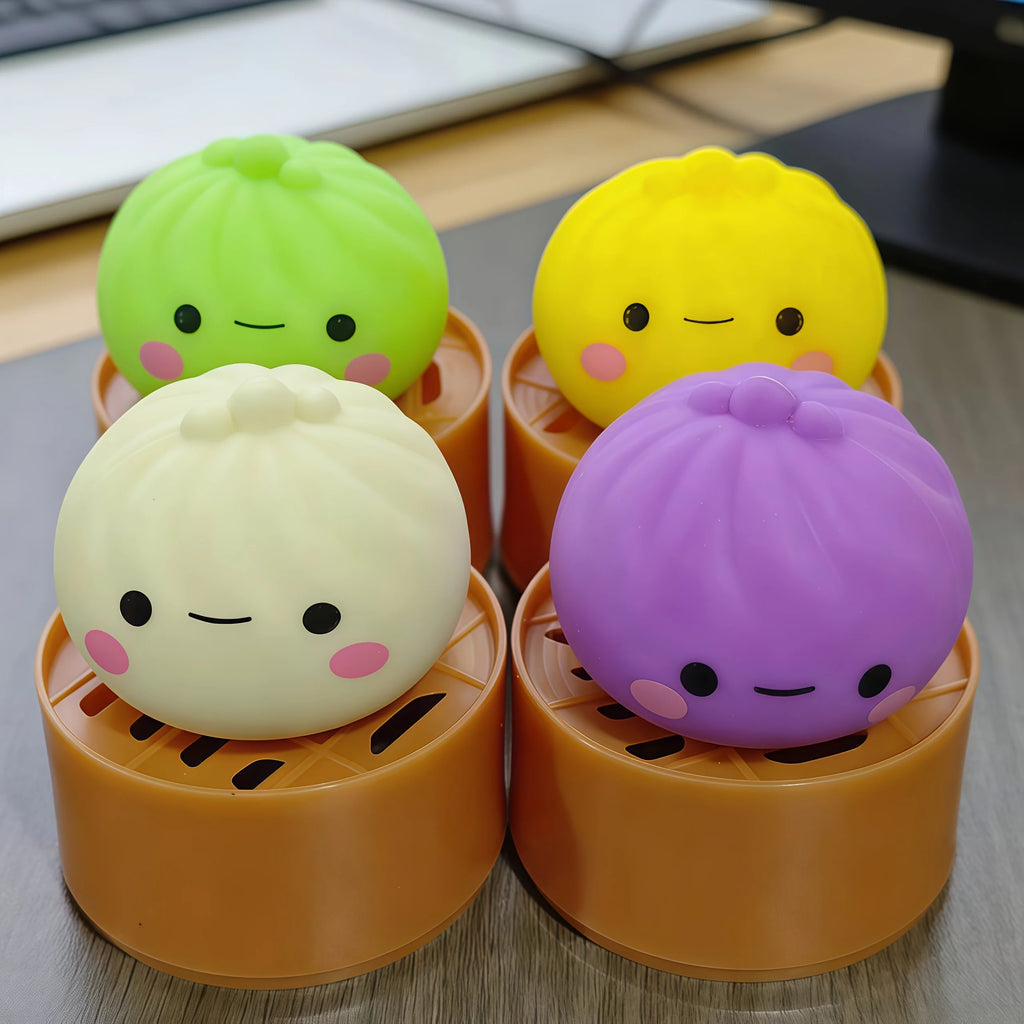 Simulation Dumpling Squishy Rebound Soft Squeeze Stress Ball With Bamboo Steamer Box Anti-Stress Toy Sensory For Creative Gift