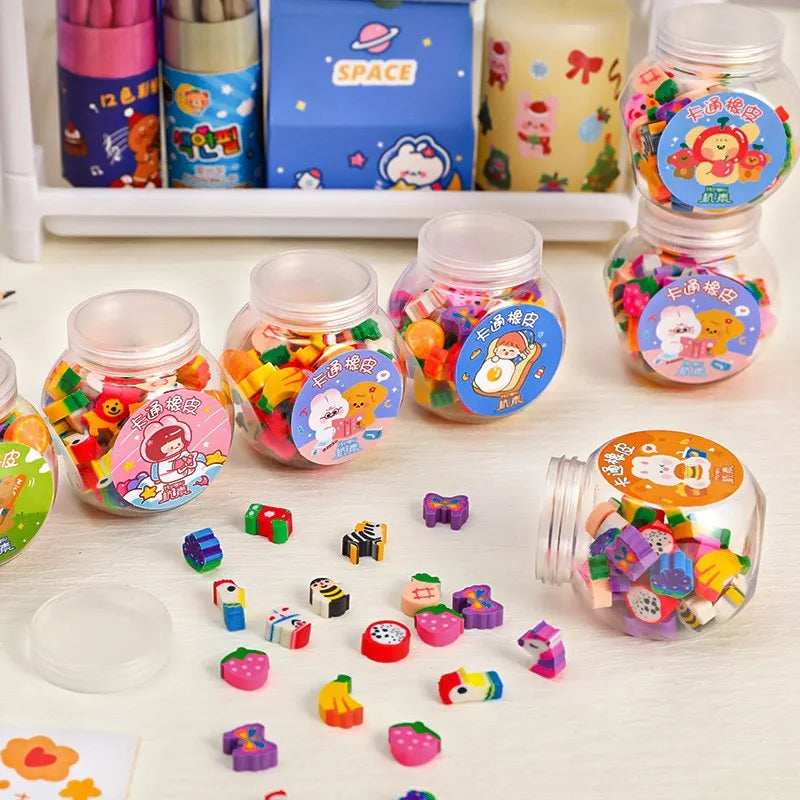 50 /100Pcs Pencil Eraser Rubber Kawaii Animal Fruits Erasers Primary Student Prizes Promotional Gift Stationery For Kids