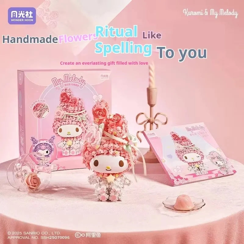 Sanrio Kuromi Melody Floral Garden Building Blocks Blind Box Set Moonlight Club Large Puzzle Surprise Gift for Girls Birthday