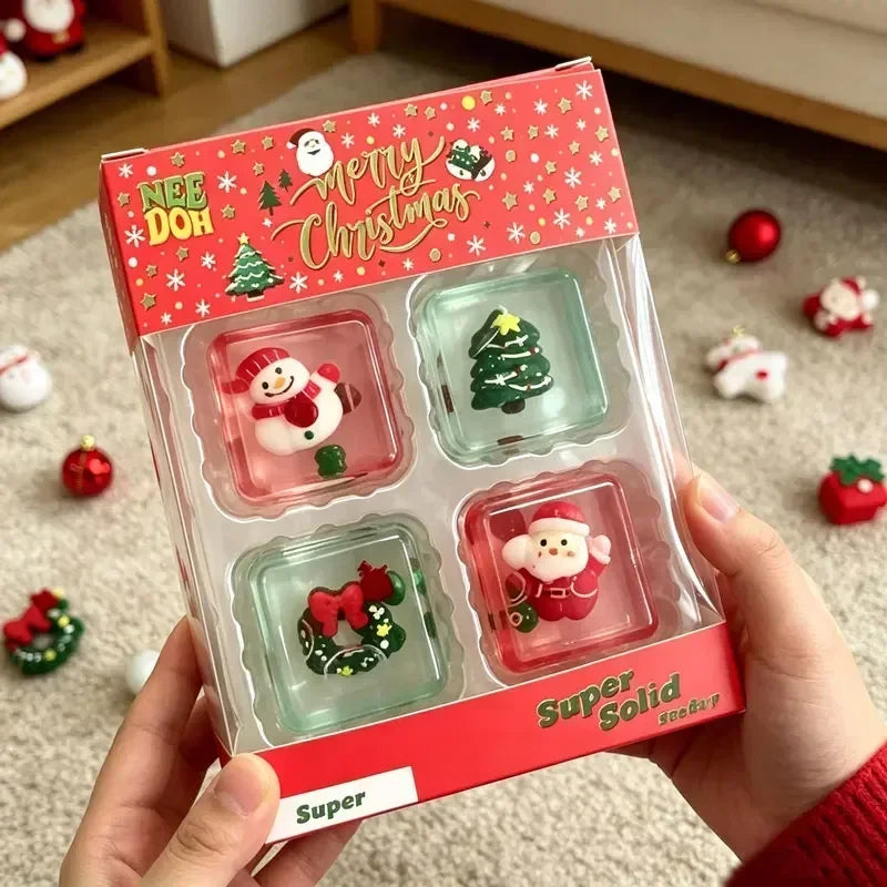 🎄 Christmas Mini Squishy Cube Gift Set 🎁 | 4-Pack Festive Cuties ✨