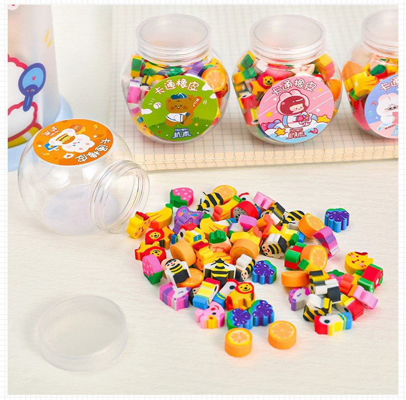 50 /100Pcs Pencil Eraser Rubber Kawaii Animal Fruits Erasers Primary Student Prizes Promotional Gift Stationery For Kids
