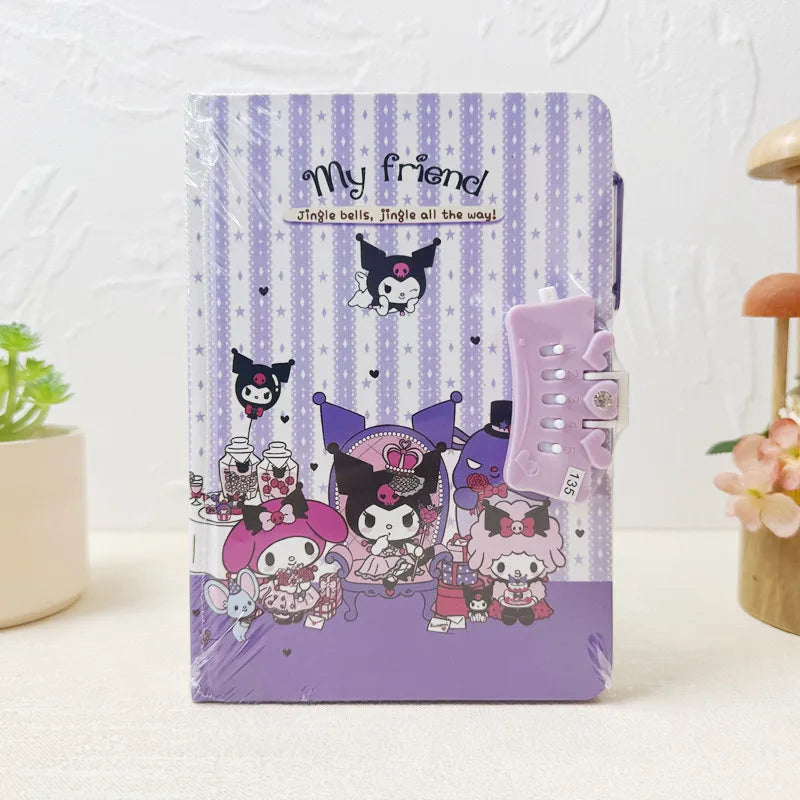 Sanrio Password Lock Diary Notebook - Kawaii Kuromi My Melody Cinnamoroll Cute Notepad for Kids & Students