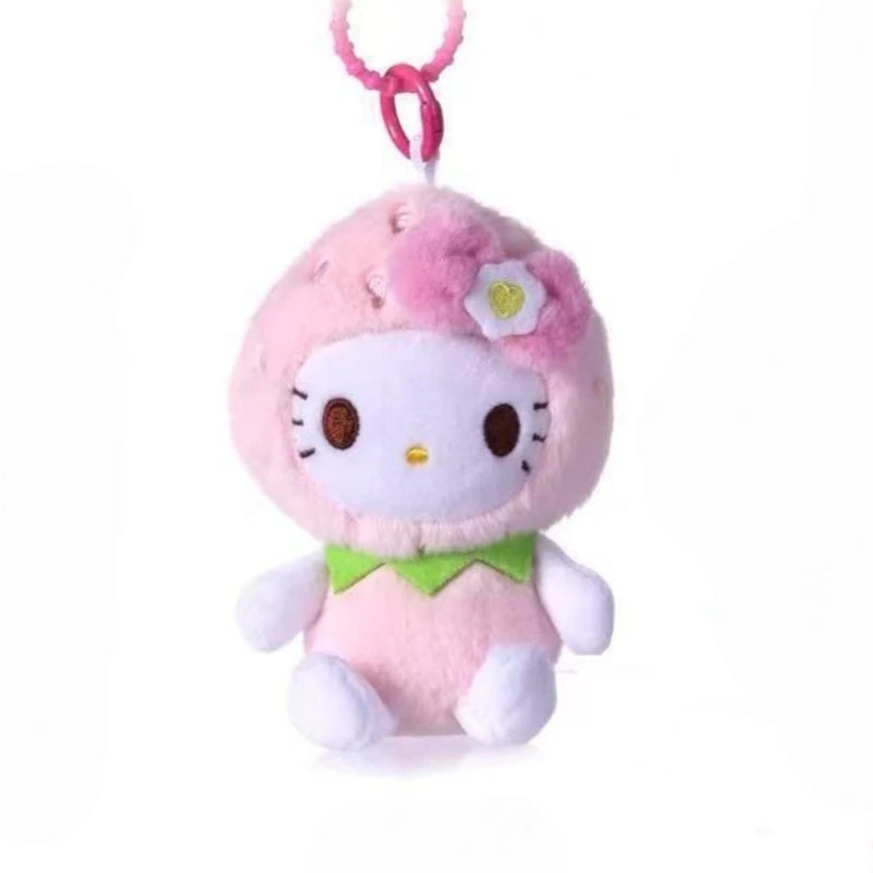 Kawaii Strawberry Outfit Sanrio Plush Keychain – Pompompurin, Cinnamoroll, My Melody & Kuromi Bag Charm