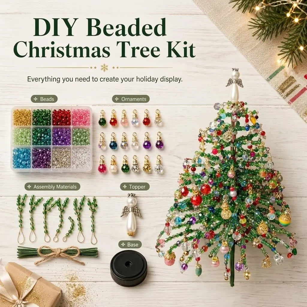 DIY Beaded Christmas Tree Kit – Crystal Bead Holiday Craft Set with LED Lights, Home Decor Gift for Adults & Kids