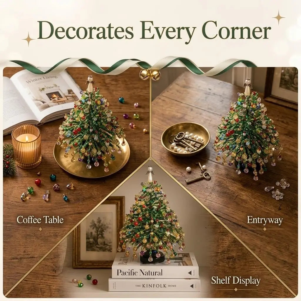 DIY Beaded Christmas Tree Kit – Crystal Bead Holiday Craft Set with LED Lights, Home Decor Gift for Adults & Kids