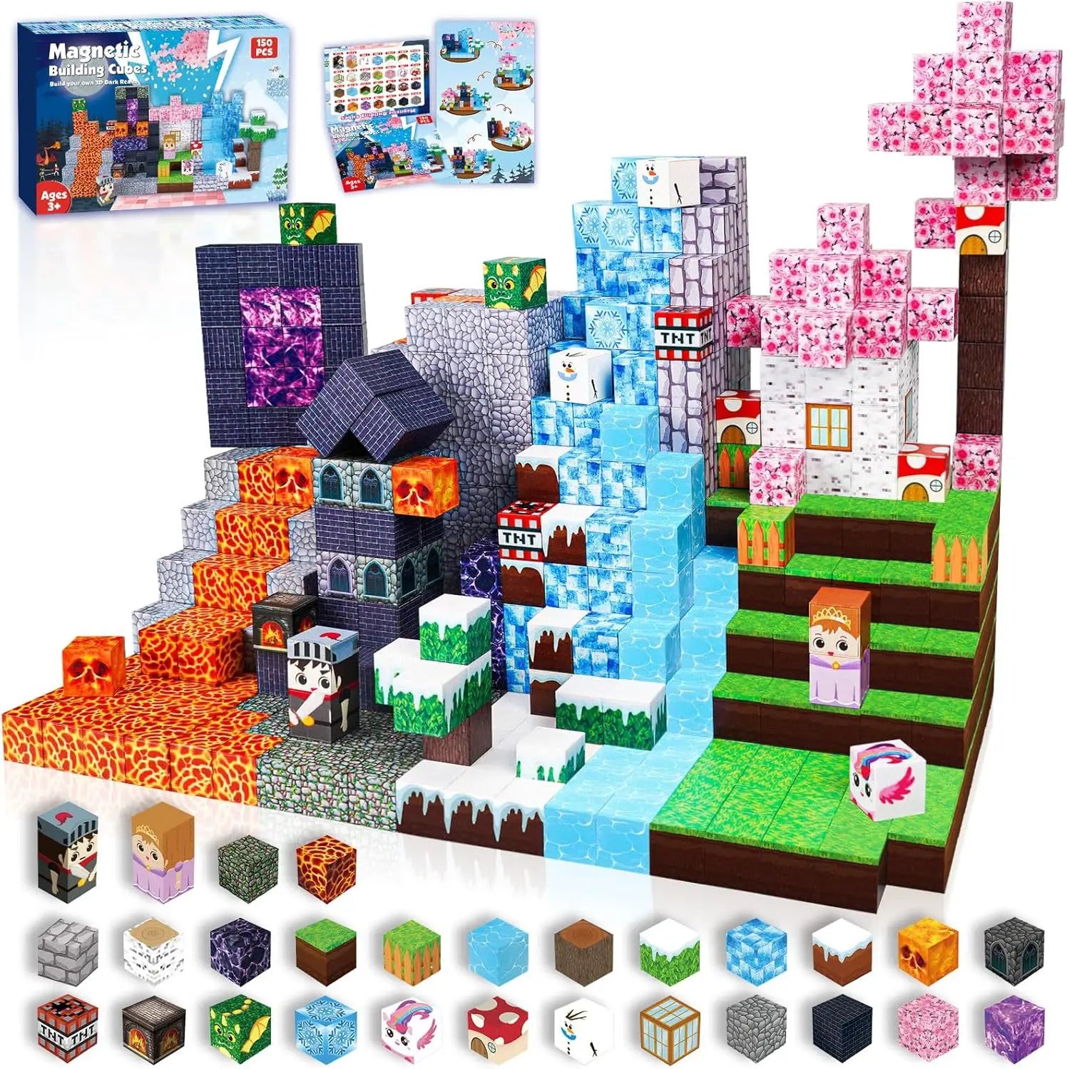 Magnetic Building Blocks Mine World Magnet Cube for Stacking Construction Set Educate Sensory Toys Kids Boys Girls Ages 3+ DIY
