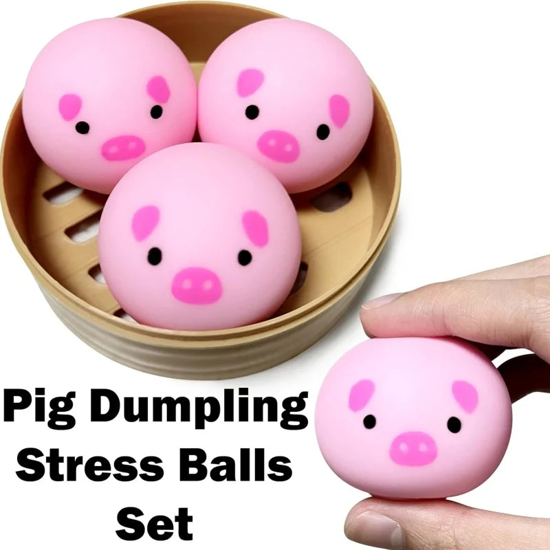 Cute Pig Panda Dumpling Squishies Toy with Steamer, Squishy Dough Ball Party Favor Stress Relief Gift, Kawaii Food Squeeze Toys