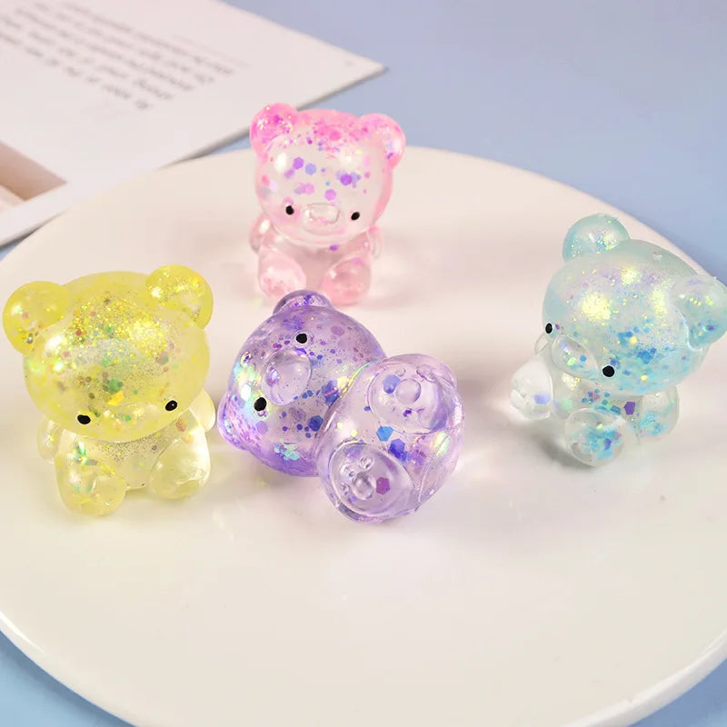 Fidget Bear Toy Squishys Glitter Gummy Bear Small Cute Animal Anti Stress Fidget Splat Decompressions Vent Squeeze Toys