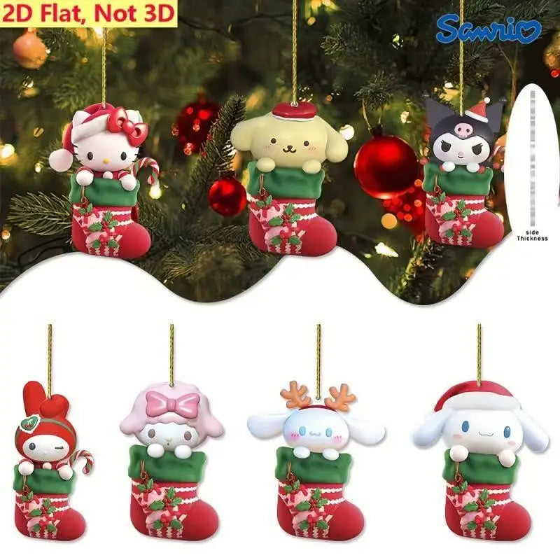 🎄 Kawaii Character Christmas Stocking Ornament 🎀 | Flat Hanging Decoration ✨