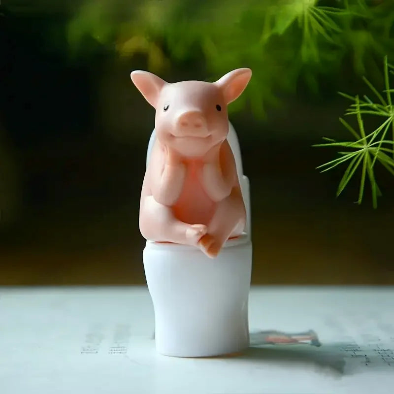 Funny Pink Pig On Toilet Figurine Cute Pvc Piggy Decor For Home Office Car Whimsical Novelty Gift For Friends Desk Ornament