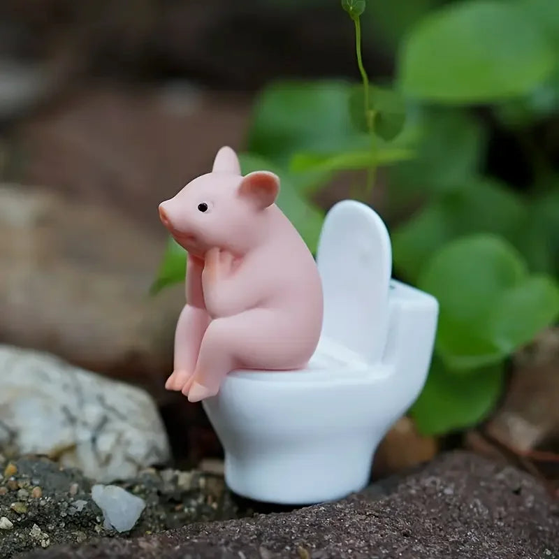 Funny Pink Pig On Toilet Figurine Cute Pvc Piggy Decor For Home Office Car Whimsical Novelty Gift For Friends Desk Ornament