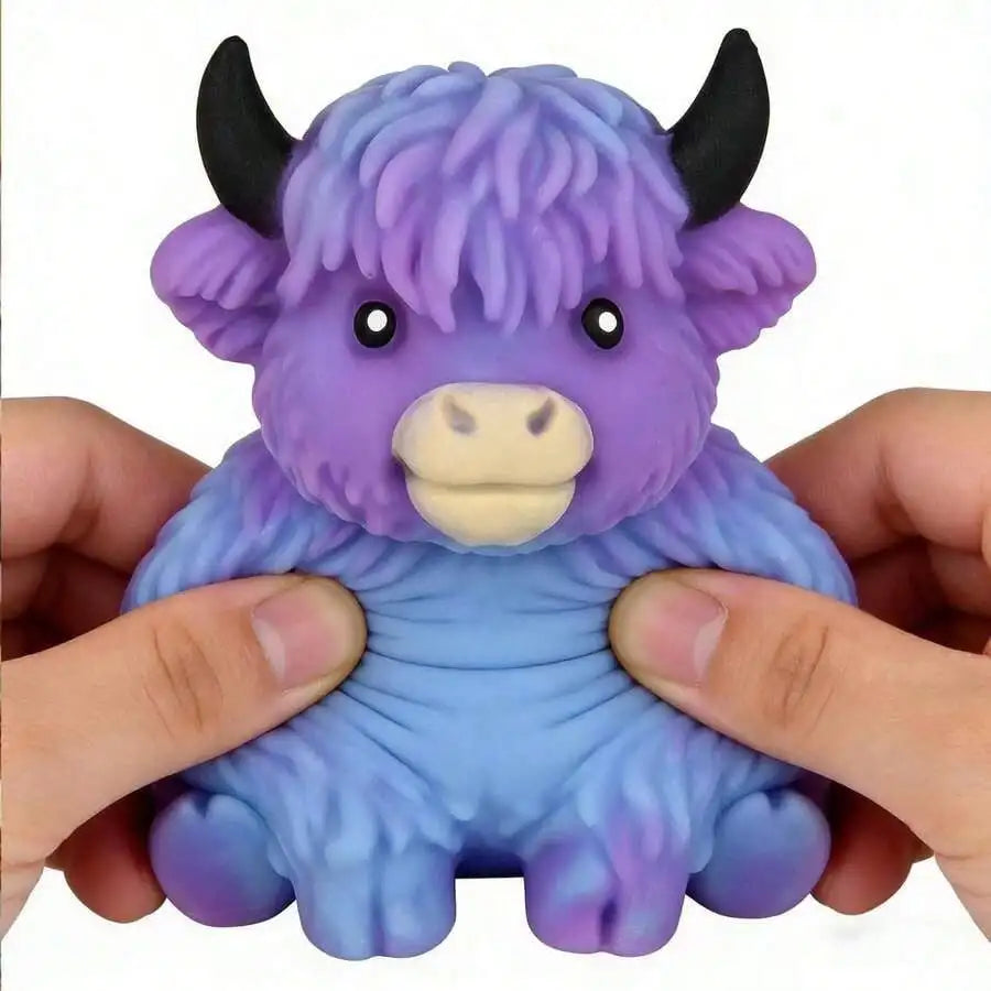 Scottish Highland Cow & Cheese Squishy Toy – Slow Rising Soft Squeeze Fidget Toy | Cute Animal Gift