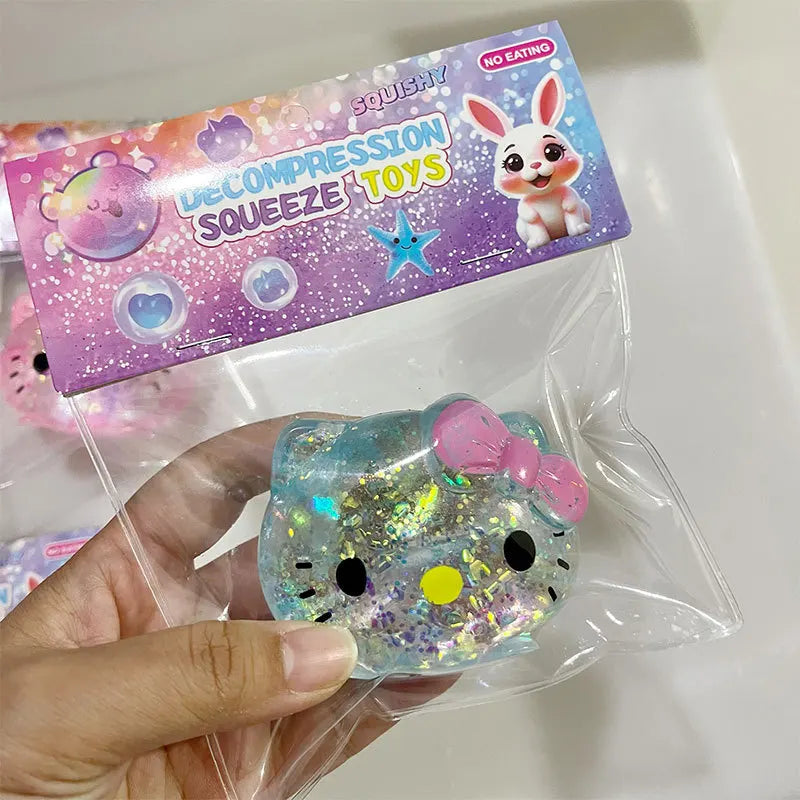 Glitter Sanrio Hellokitty Squishy Toy with Maltose Slow Rising Stress Relief Fidget Ball Soft Squeeze Toys Relieving Anxiety