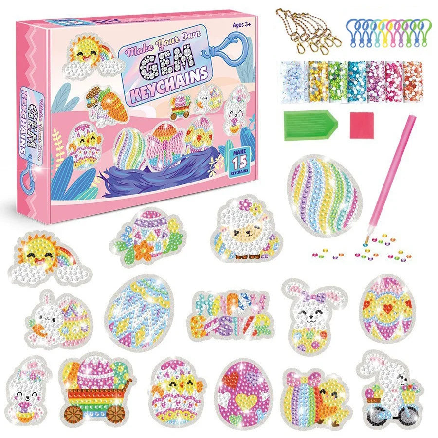 Sanrio Diamond Painting Keychain Kit – 15-Piece DIY Rhinestone Art Set for Kids