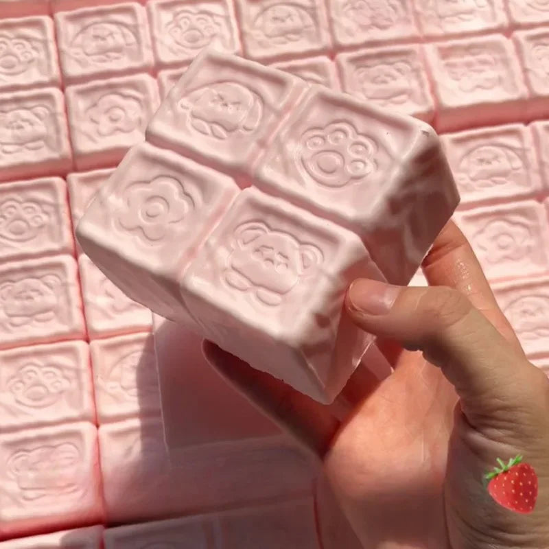 Squishy Strawberry Cube Squeeze Toys Slow Rebound Soft Stress Relief Sensory Fidget Toys Anti Anxiety Squeeze Toys for Adults