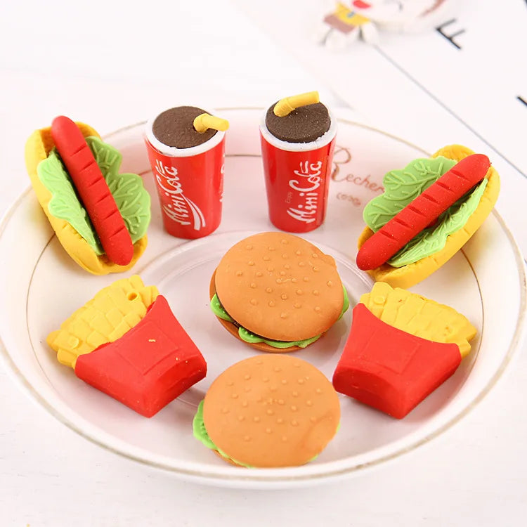 Assembled Burger Coke Fries Food Drink Eraser Cartoon Eraser Set School Supplies Gift Toys Erasers Kids Erasers for Kids