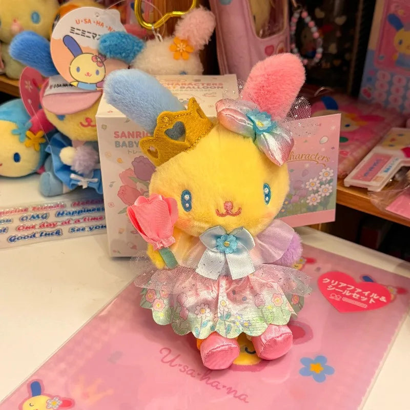 Sanrio Blossom Crown Plush Keychain – Usahana, Kirimichan, My Melody & Kuromi Fluffy Pendant