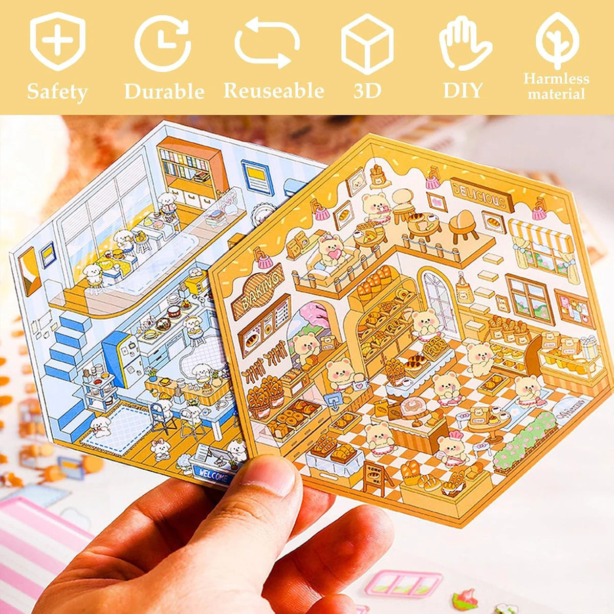 DIY 3D Kawaii Sticker Scene Kit – Cute Mini House Craft Activity for Kids & Adults | Holiday & Party Favor