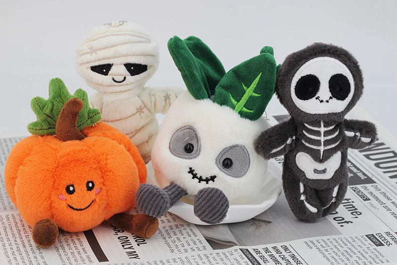 Halloween Plush Toys Cute Pumpkin Mummy Skeleton Stuffed Vegetable Dolls Funny Cartoon Bag Pendant Plushies Keychains Gifts Girl