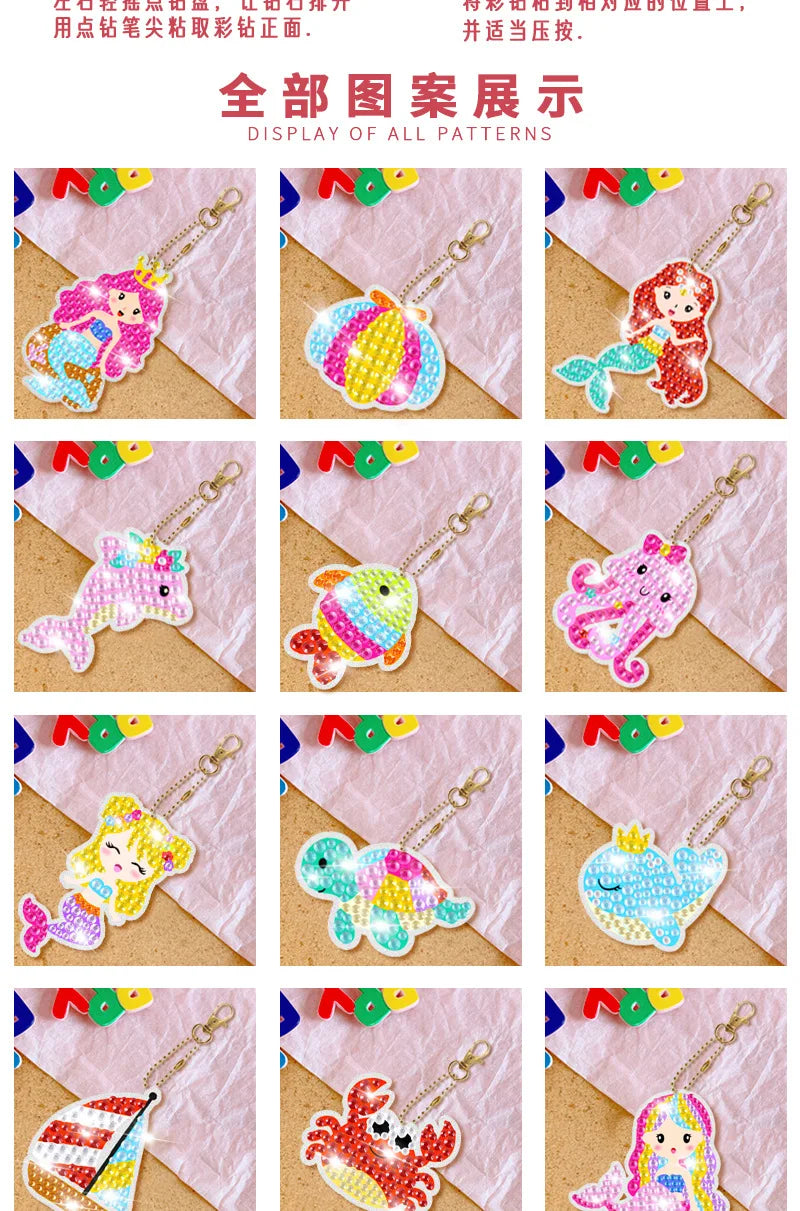 Sanrio Diamond Painting Keychain Kit – 15-Piece DIY Rhinestone Art Set for Kids