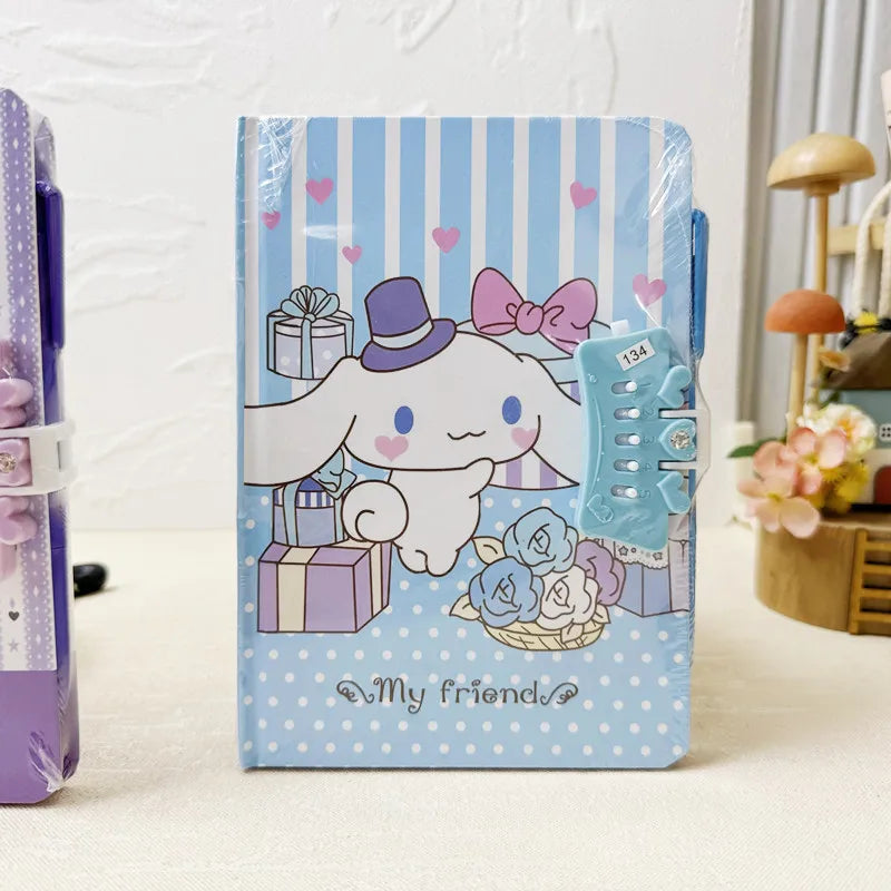 Sanrio Password Lock Diary Notebook - Kawaii Kuromi My Melody Cinnamoroll Cute Notepad for Kids & Students