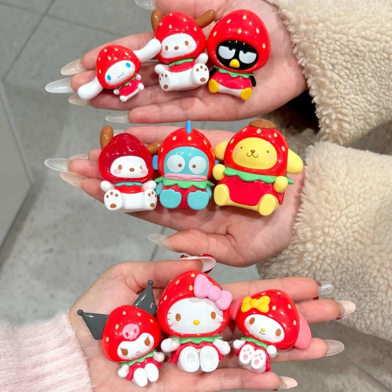 Genuine Sanrio Cute Strawberry Sugar Mini Series Pvc Blind Box Cartoon Anime Figurine Keychain Bag Pendant Collect Decor Gifts