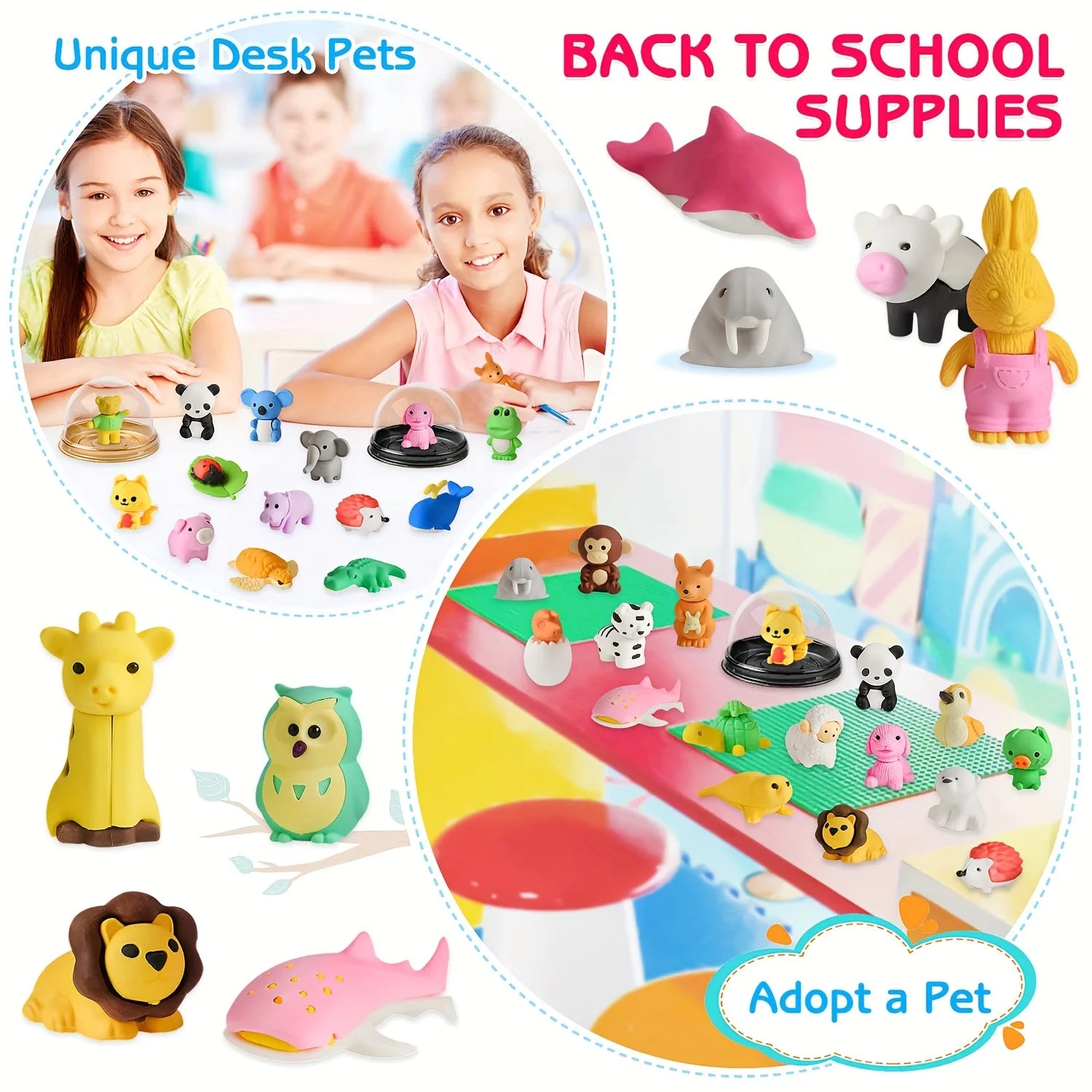 30 Random Cute Animal Erasers, Colorful Mini Erasers, Student Desktop Stationery Supplies, Party Gifts, School Gift Supplies