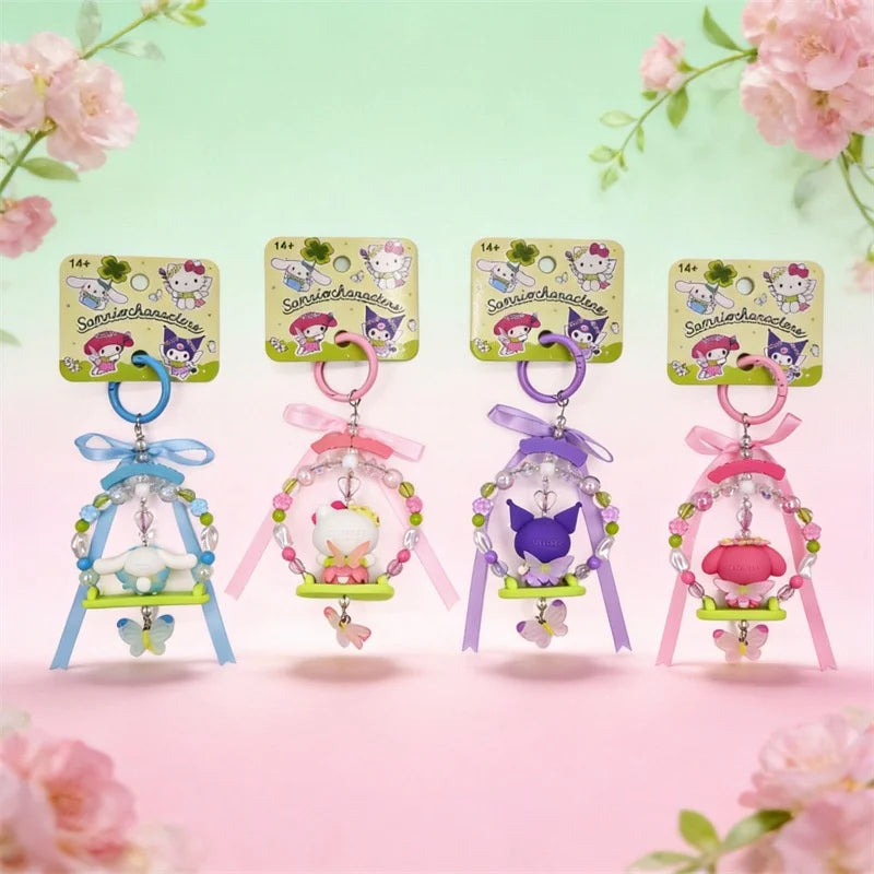 Sanrio Forest Fairy Swing Beaded Keychain – Kuromi, Cinnamoroll & My Melody Bag Charm