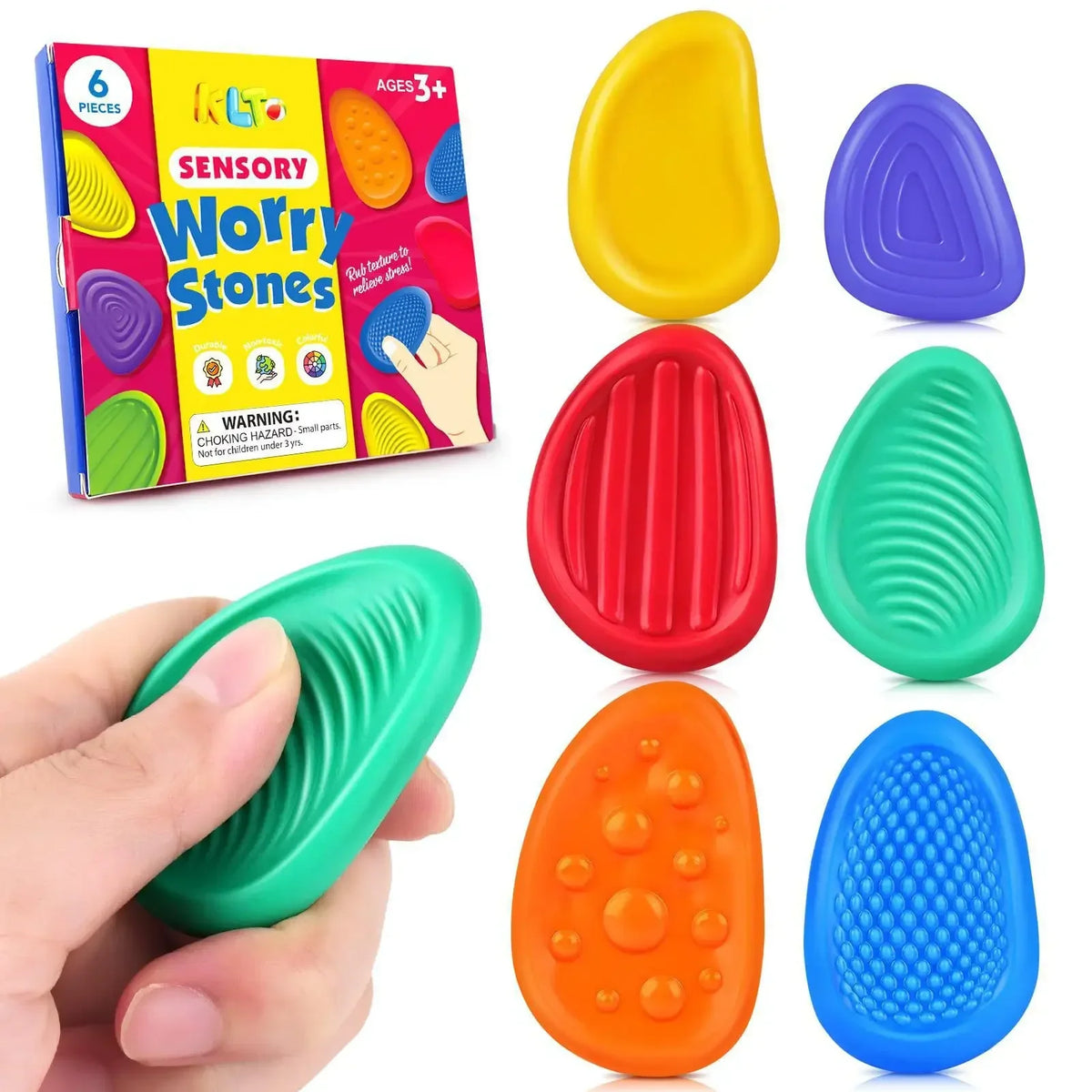 Silicone Stone Fidget Toys 6 Pack – Textured Sensory Squeeze Toys for Kids & Adults
