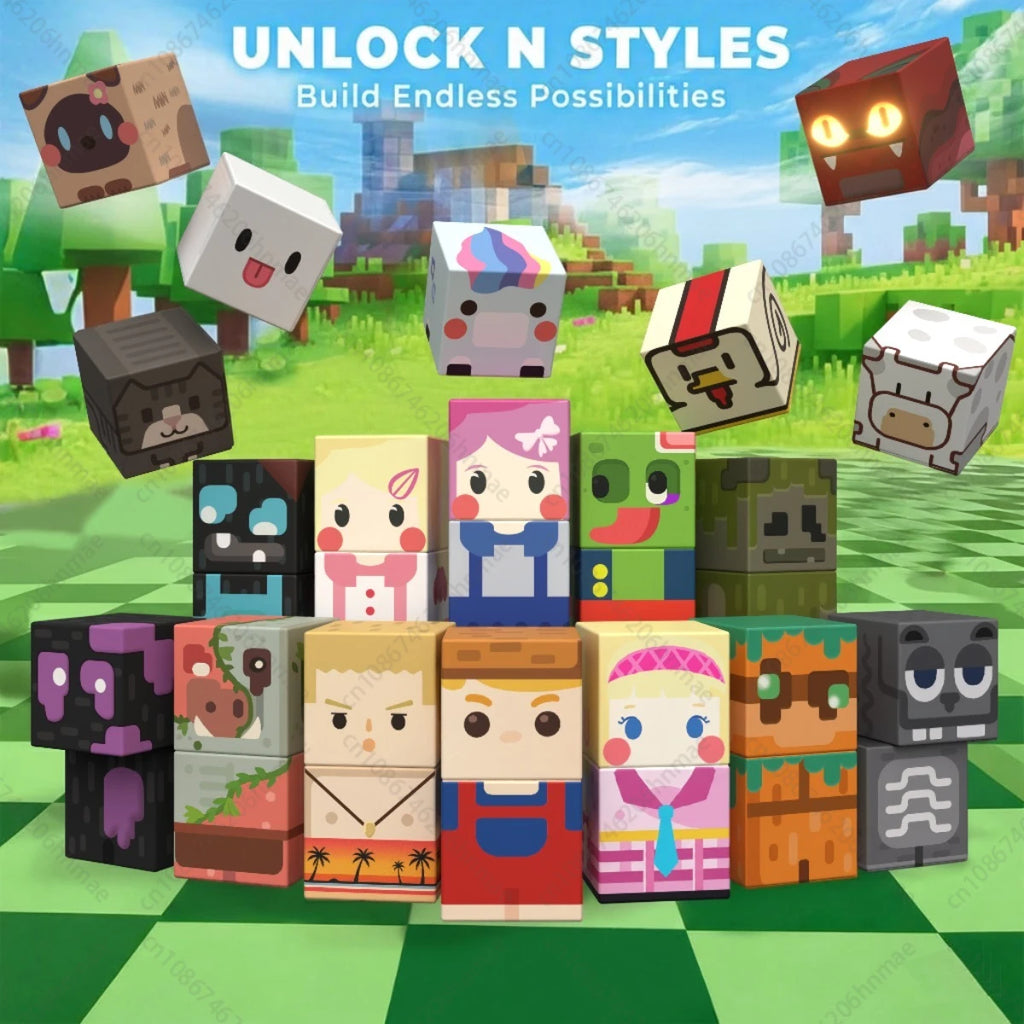 Magnetic Building Blocks Mine World Character People Animal Brick Cube STEM Educational Family Toy Gift for Boys Girls Children