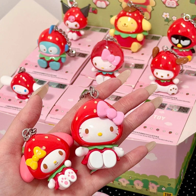 Genuine Sanrio Cute Strawberry Sugar Mini Series Pvc Blind Box Cartoon Anime Figurine Keychain Bag Pendant Collect Decor Gifts