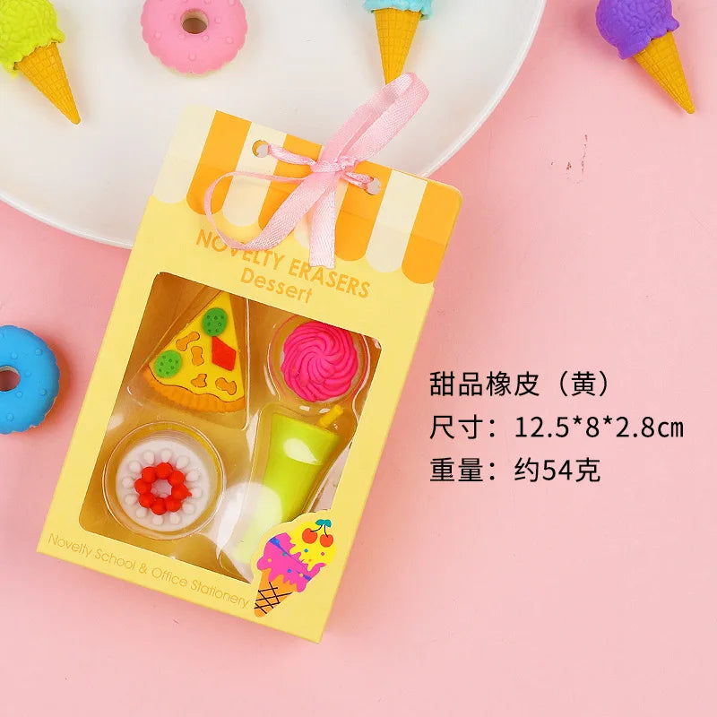 Dessert Cake Set Eraser, Creative Cute Cake Gift Box Pencil Eraser Cute Stationery Cute Eraser Stationery Pencil Eraser for Kids