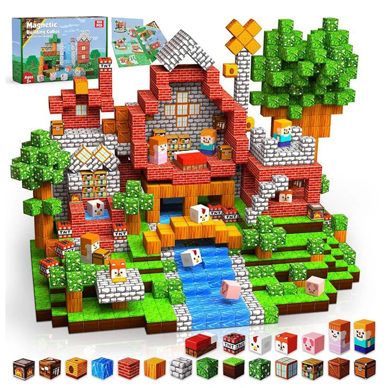 Magnetic Building Blocks Mine World Magnet Cube for Stacking Construction Set Educate Sensory Toys Kids Boys Girls Ages 3+ DIY