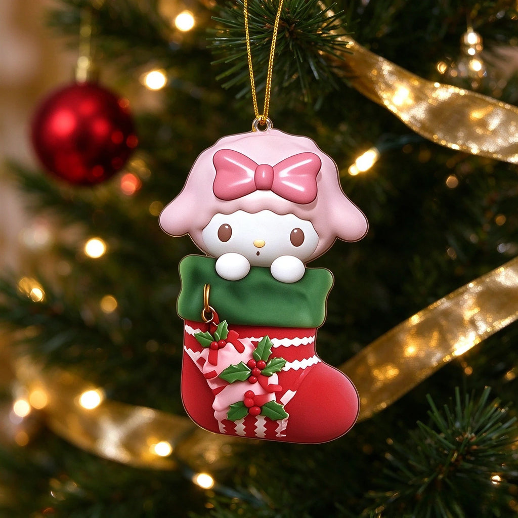 🎄 Kawaii Character Christmas Stocking Ornament 🎀 | Flat Hanging Decoration ✨