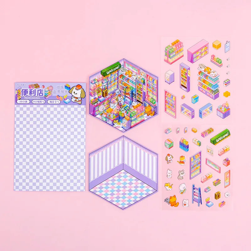 DIY 3D Kawaii Sticker Scene Kit – Cute Mini House Craft Activity for Kids & Adults | Holiday & Party Favor