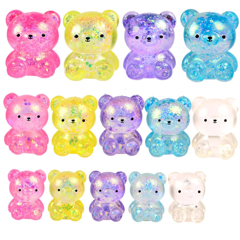 Fidget Bear Toy Squishys Glitter Gummy Bear Small Cute Animal Anti Stress Fidget Splat Decompressions Vent Squeeze Toys