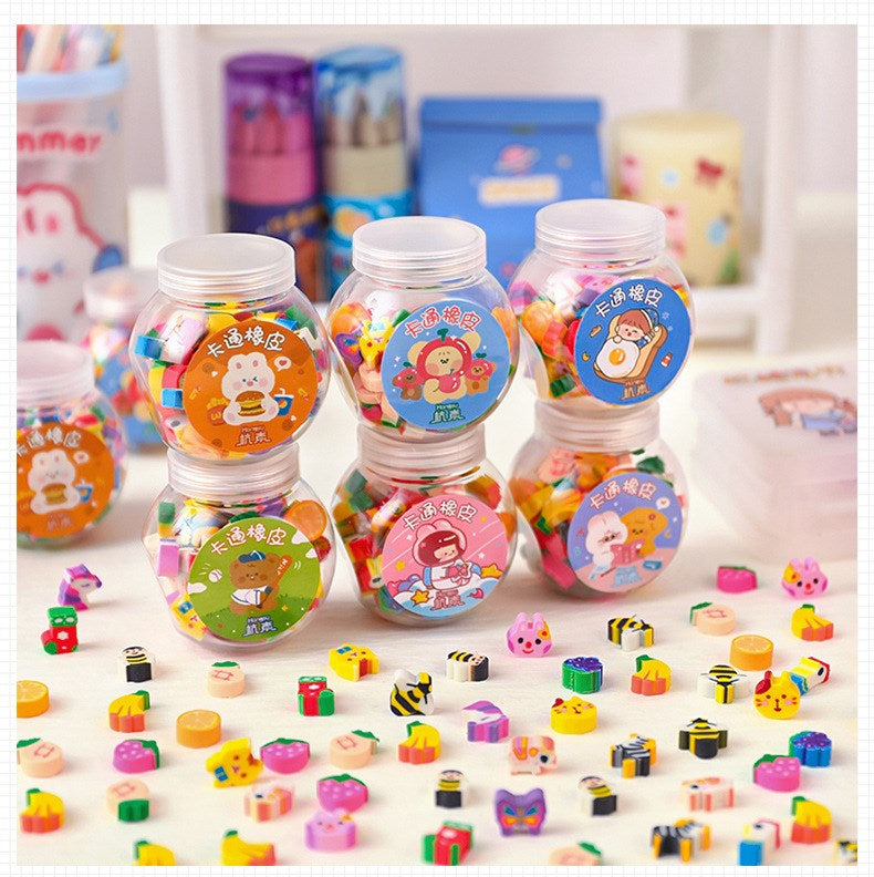 50 /100Pcs Pencil Eraser Rubber Kawaii Animal Fruits Erasers Primary Student Prizes Promotional Gift Stationery For Kids