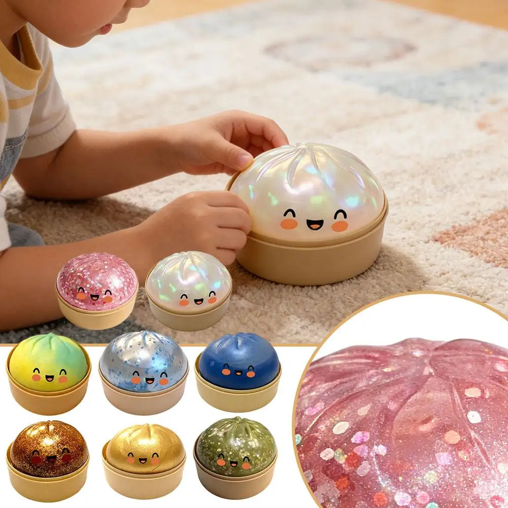 Squishy Steamed Bun Dumpling Toy - Slow Rising Glitter Soft Stretchy Fidget Desk Toy, Kawaii Home Office Decor