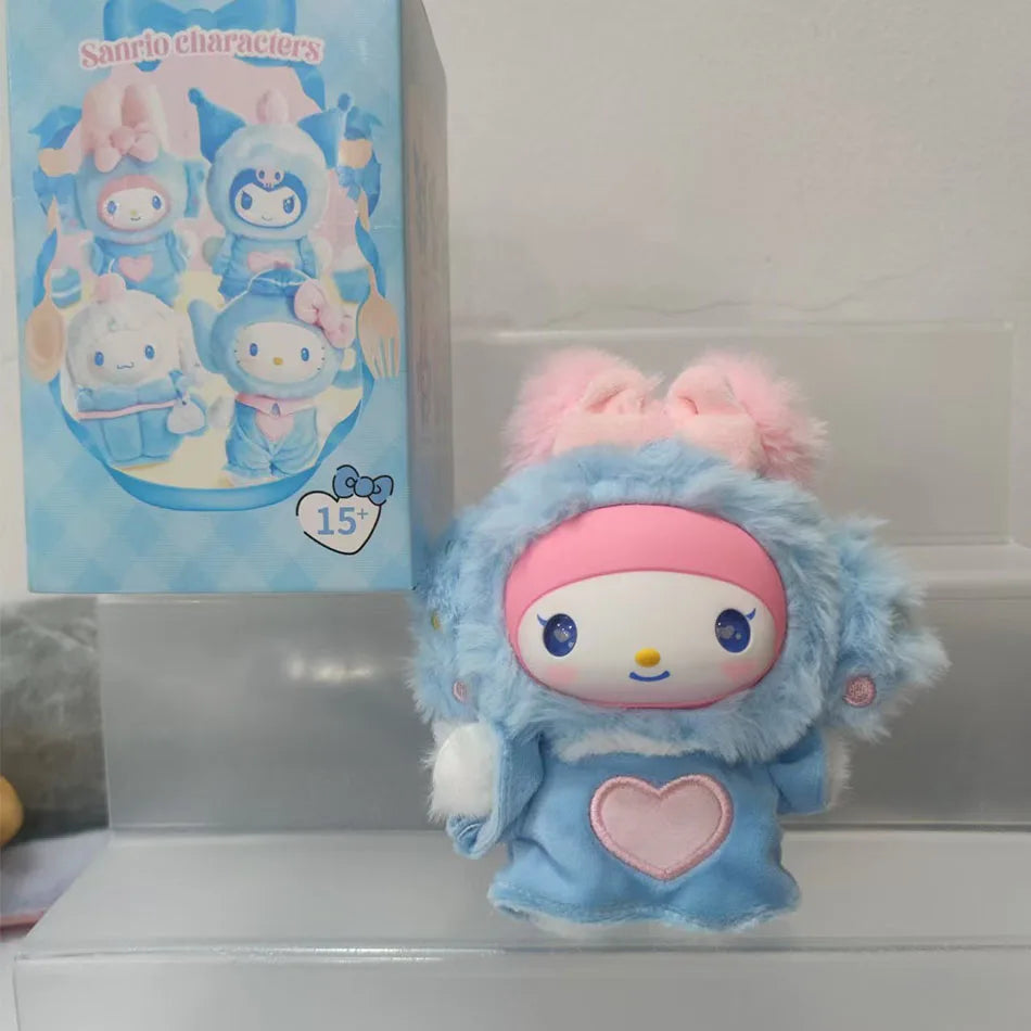 Sanrio Family Fox Island & Blue Flutter Series Vinyl Plush Blind Box Cute Cartoon Hello Kitty Kuromi Pendants Girl Bag Toy Gifts