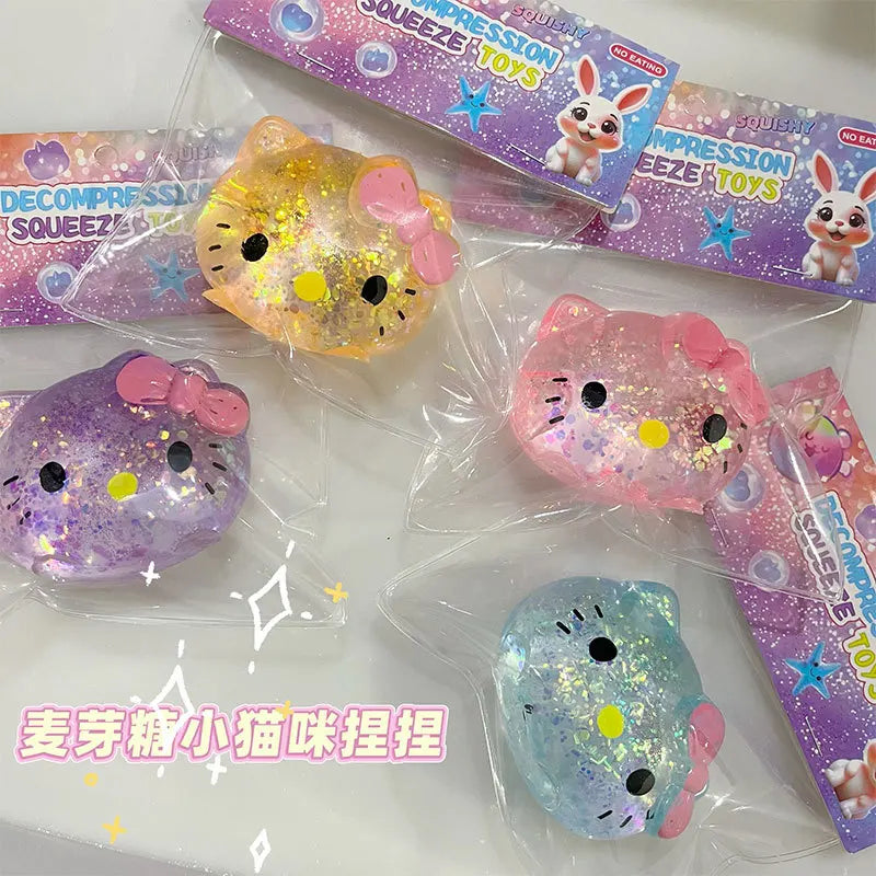 Glitter Sanrio Hellokitty Squishy Toy with Maltose Slow Rising Stress Relief Fidget Ball Soft Squeeze Toys Relieving Anxiety