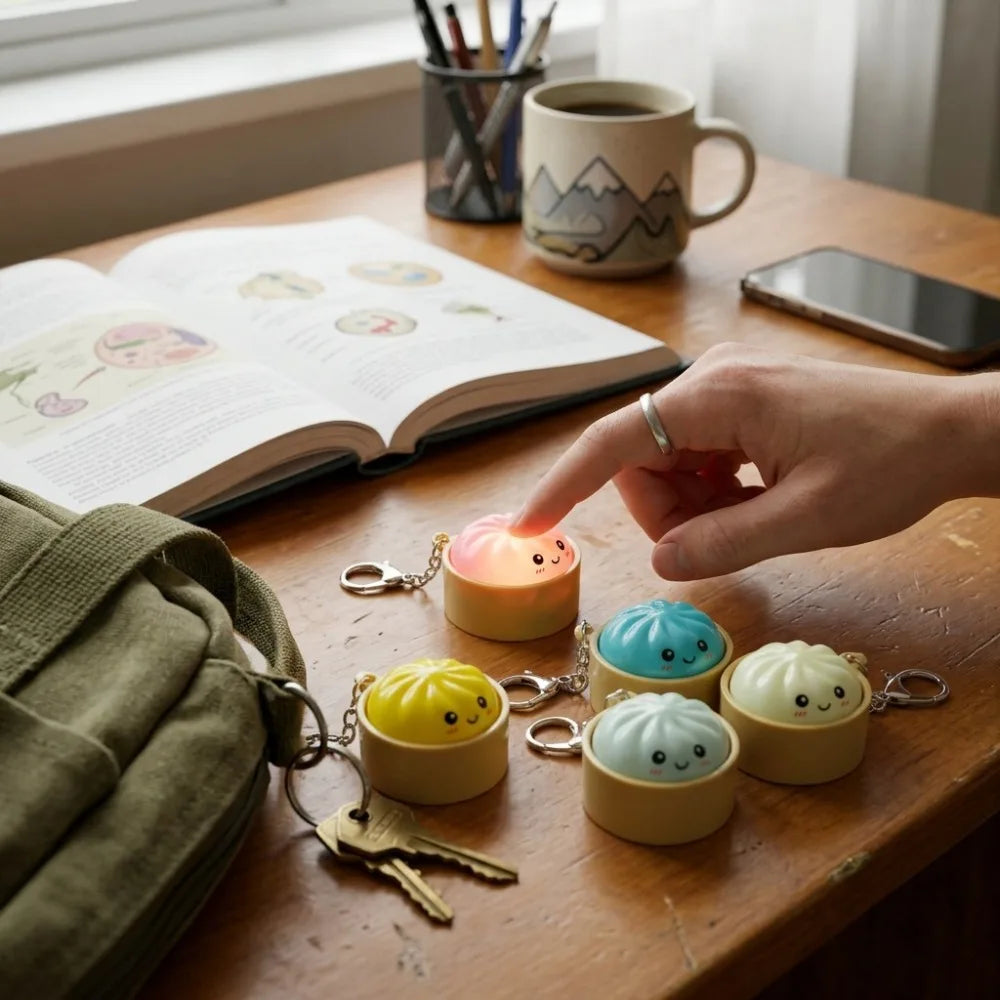 Kawaii Dumpling Light-Up Keychain - Squishy Bao Night Light Silicone Backpack Charm for Teens & Gift Decor