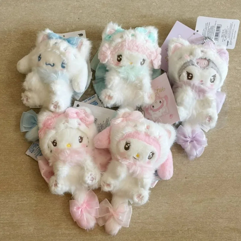 Sanrio Cream Cat Series Fluffy Tail Plush Keychain – Hello Kitty, Kuromi, My Melody & Cinnamoroll Backpack Charm
