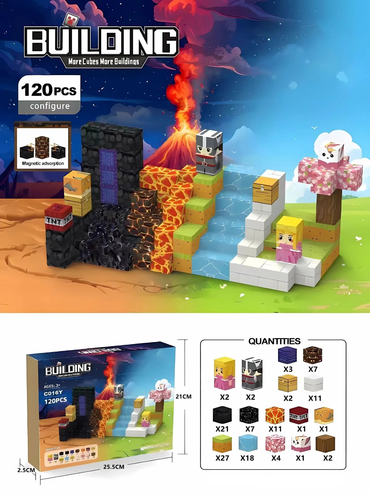 Magnetic Building Blocks Mine World Magnet Cube for Stacking Construction Set Educate Sensory Toys Kids Boys Girls Ages 3+ DIY