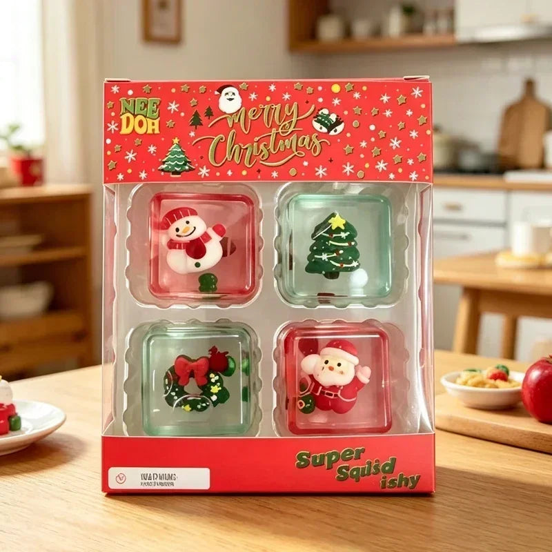 🎄 Christmas Mini Squishy Cube Gift Set 🎁 | 4-Pack Festive Cuties ✨