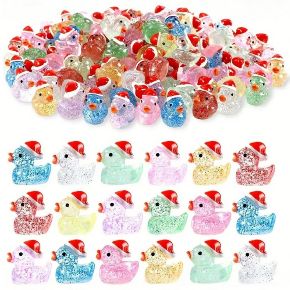 Mini Christmas Glitter Duck Figurines, 50 Pieces 🦆🎅✨